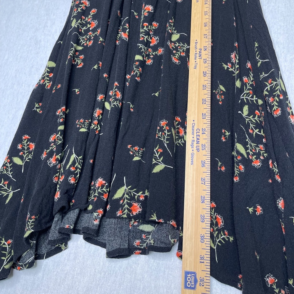 Free People black floral print tunic dress side seam pockets casual loose fit - Picture 12 of 13